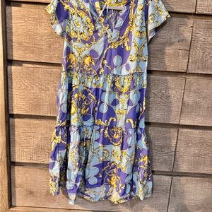 Anthropologie Blue and Yellow Patterned Dress